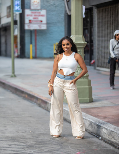 High Fashion | Double Waistband Pants (Beige)