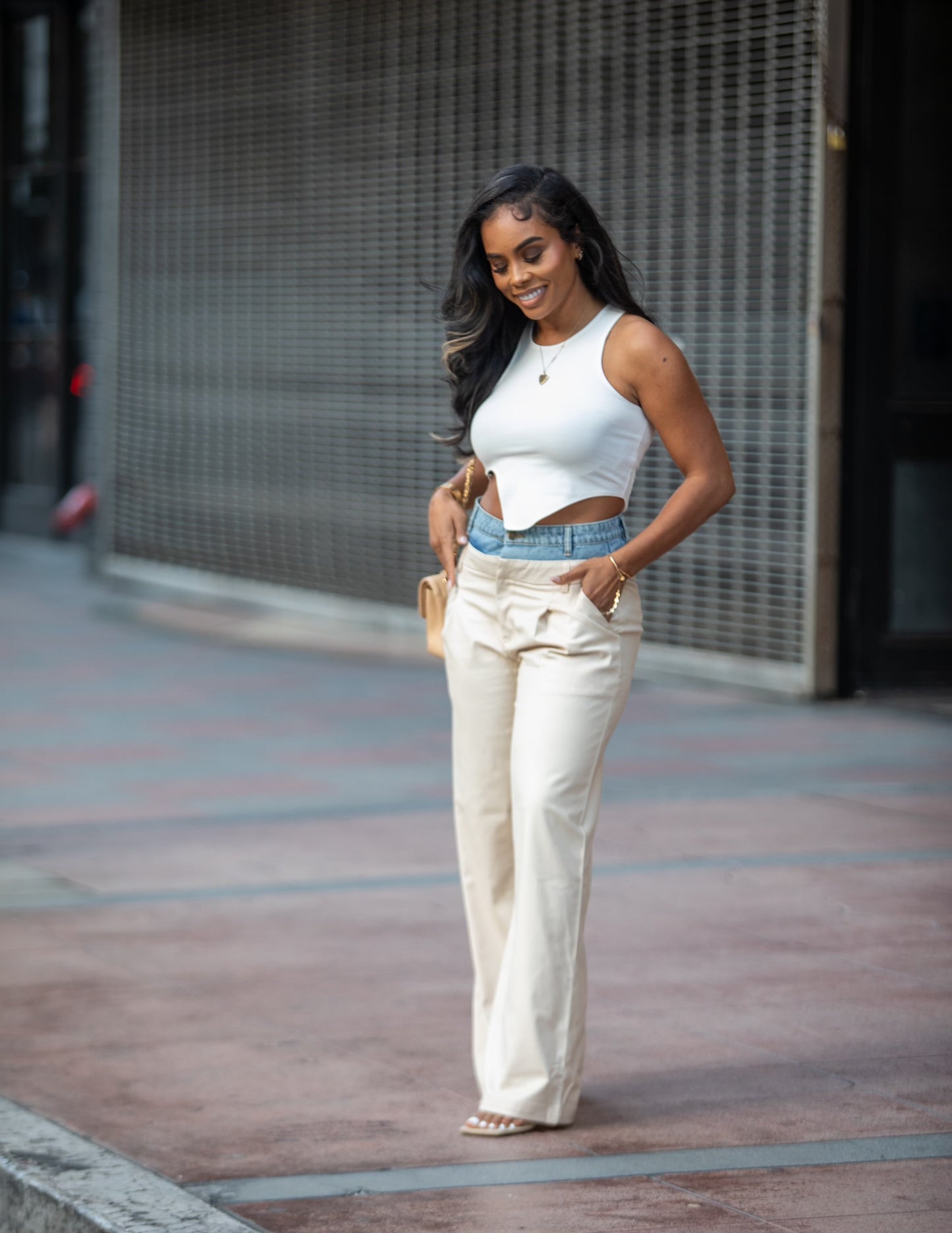 High Fashion | Double Waistband Pants (Beige)